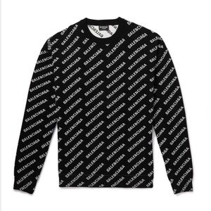 Balenciaga Logo Jacquard Cotton Blend Sweater - Black